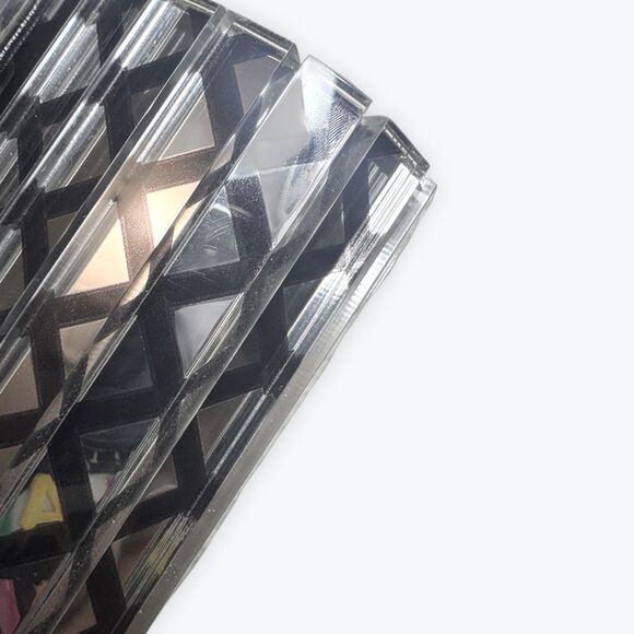 Auth Jimmy Choo Black & Clear Diamond Print Acrylic Sweetie Clutch Silver Chain - Picture 12 of 12